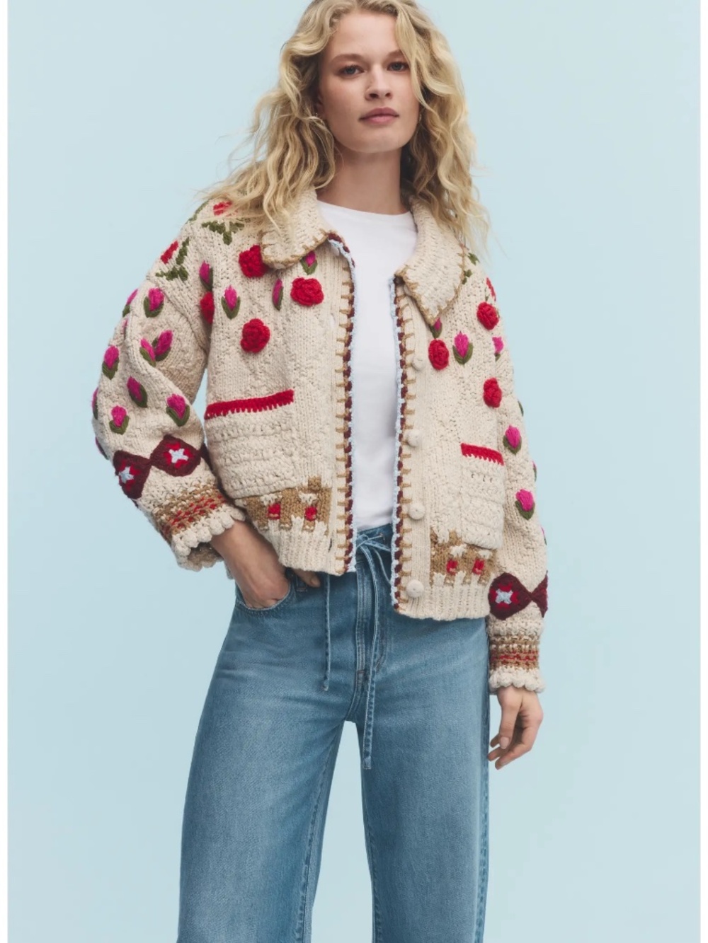 NWT Free People Oversized Rose Bud Cardigan S - Picture 3 of 4